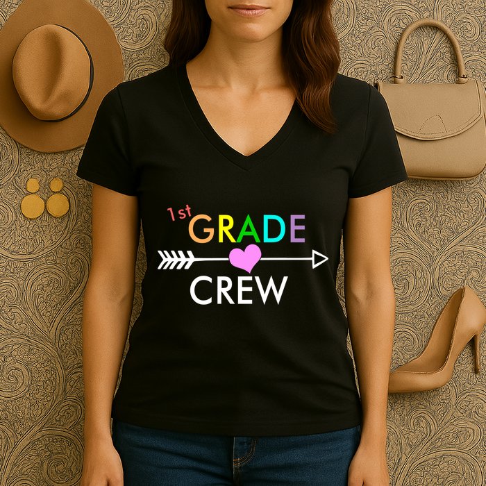 1st Grade Crew Arrow Heart Women's V-Neck T-Shirt
