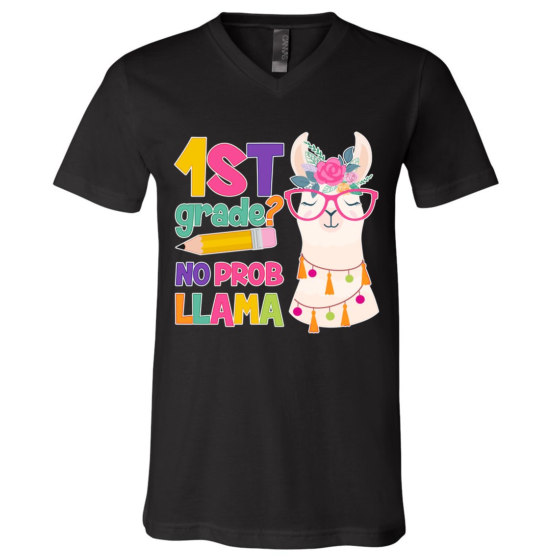 1st Grade? No Prob Llama V-Neck T-Shirt