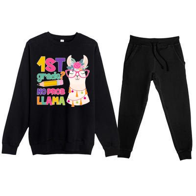 1st Grade? No Prob Llama Premium Crewneck Sweatsuit Set