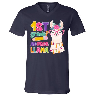 1st Grade? No Prob Llama V-Neck T-Shirt