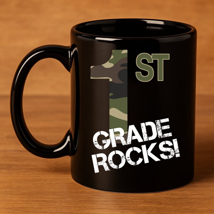 1st Grade Rocks Camo 11oz C Handle Ceramic Mug