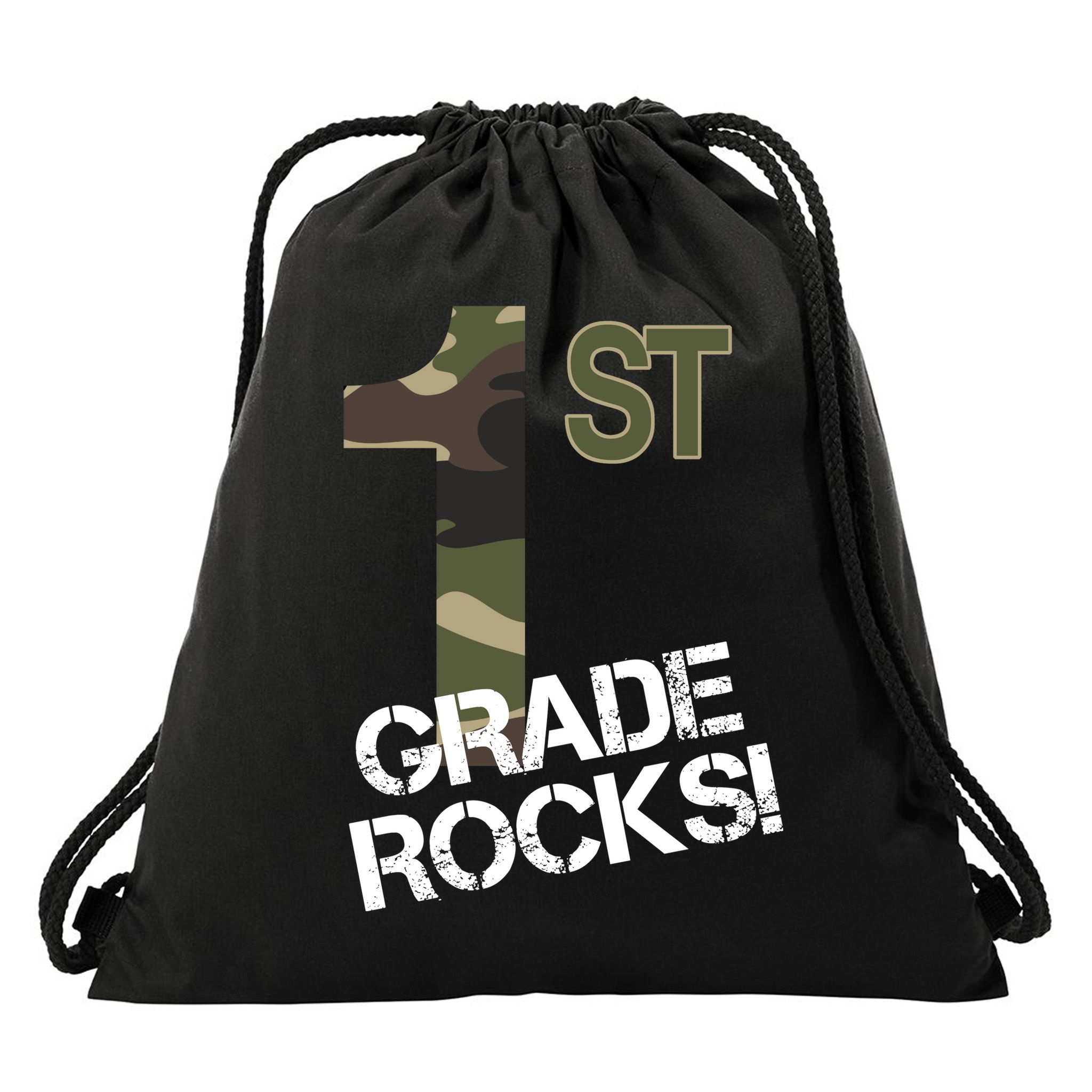 1st Grade Rocks Camo Drawstring Bag