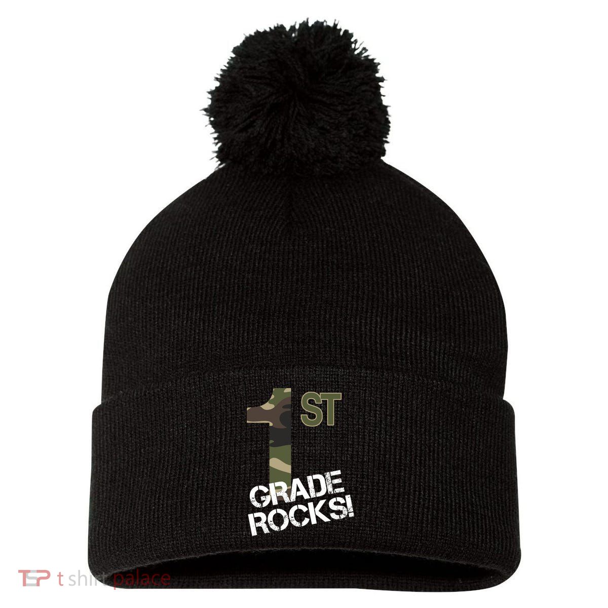 1st Grade Rocks Camo Pom Pom 12in Knit Beanie