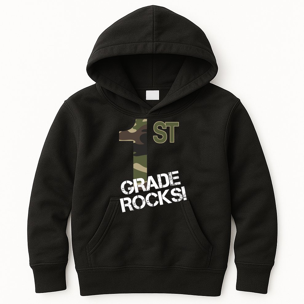 1st Grade Rocks Camo Kids Hoodie