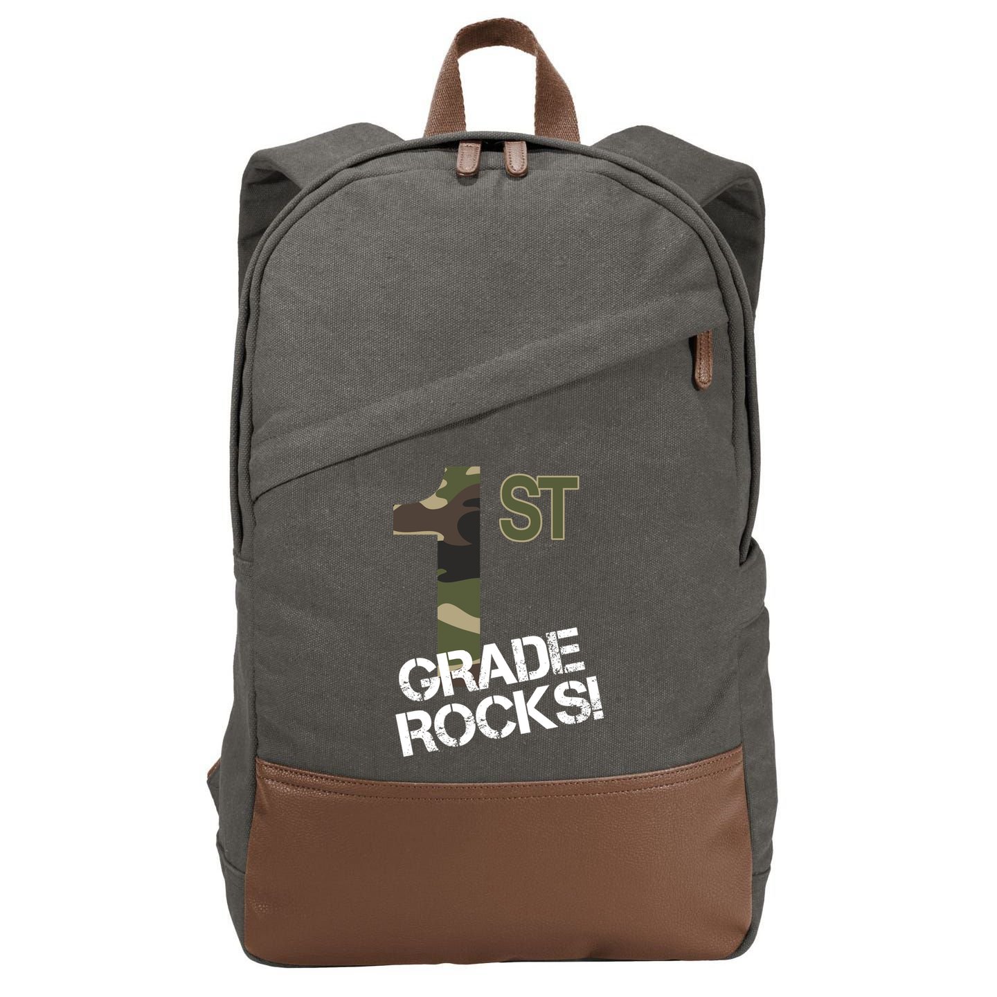 1st Grade Rocks Camo Cotton Canvas Backpack