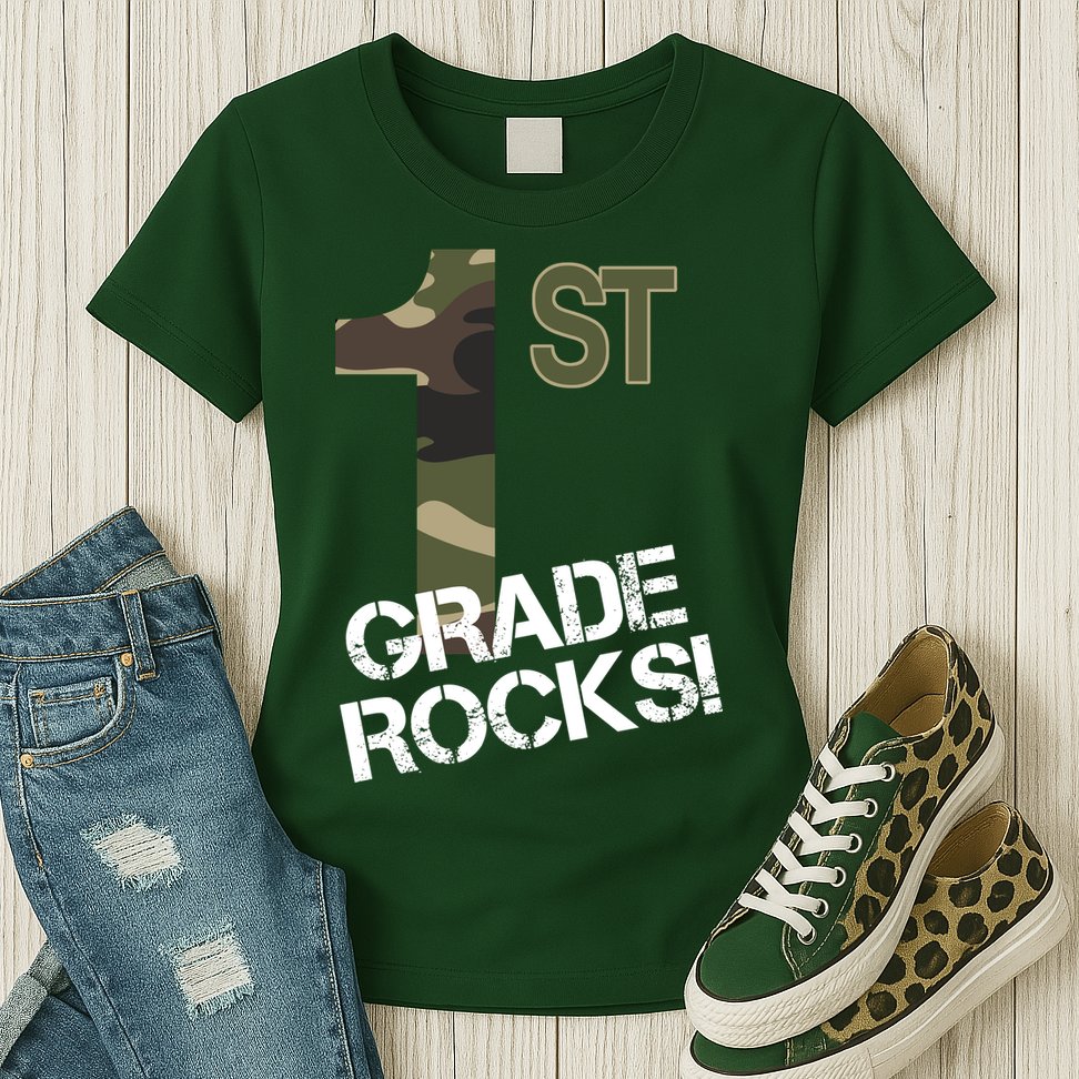 1st Grade Rocks Camo Womens T-Shirt