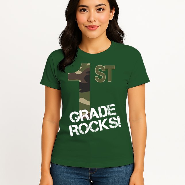 1st Grade Rocks Camo Womens T-Shirt