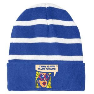 12 Steps To Look This Good Pop Art Narcotics Anonymous Funny Gift Funny Gift Striped Beanie with Solid Band