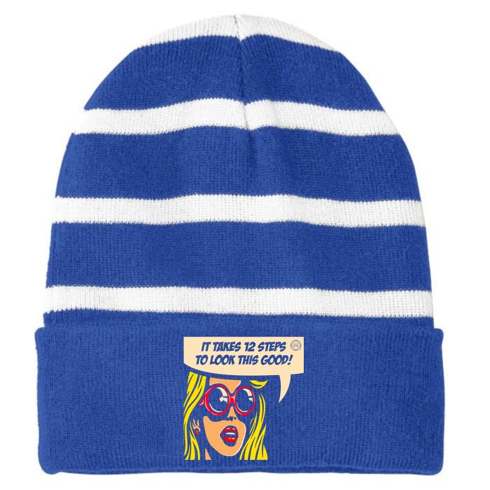 12 Steps To Look This Good Pop Art Narcotics Anonymous Funny Gift Funny Gift Striped Beanie with Solid Band