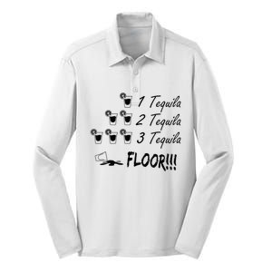 1 Tequila 2 Tequila 3 Tequila Floor Funny Party Drinking GIFT Silk Touch Performance Long Sleeve Polo