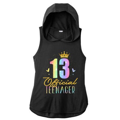 13 Teenager Crown 13 Year Old Tie Dye 13th Birthday Ladies PosiCharge Tri-Blend Wicking Draft Hoodie Tank