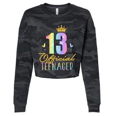 13 Teenager Crown 13 Year Old Tie Dye 13th Birthday Cropped Pullover Crew