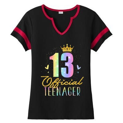 13 Teenager Crown 13 Year Old Tie Dye 13th Birthday Ladies Halftime Notch Neck Tee