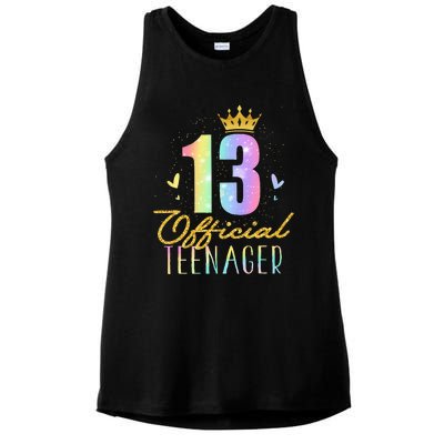 13 Teenager Crown 13 Year Old Tie Dye 13th Birthday Ladies PosiCharge Tri-Blend Wicking Tank