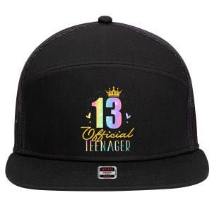 13 Teenager Crown 13 Year Old Tie Dye 13th Birthday 7 Panel Mesh Trucker Snapback Hat