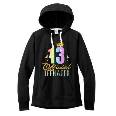 13 Teenager Crown 13 Year Old Tie Dye 13th Birthday Women's Fleece Hoodie