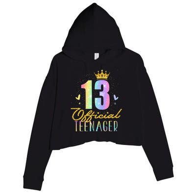 13 Teenager Crown 13 Year Old Tie Dye 13th Birthday Crop Fleece Hoodie