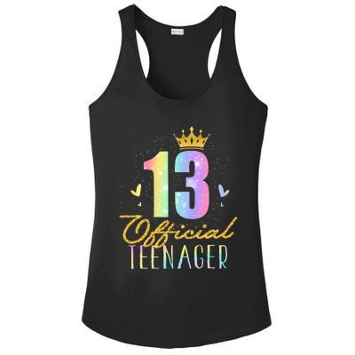 13 Teenager Crown 13 Year Old Tie Dye 13th Birthday Ladies PosiCharge Competitor Racerback Tank