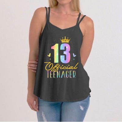 13 Teenager Crown 13 Year Old Tie Dye 13th Birthday Women's Strappy Tank