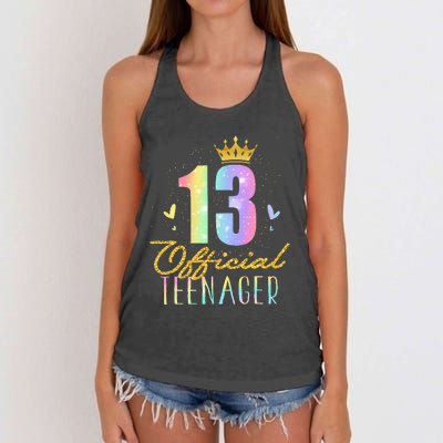 13 Teenager Crown 13 Year Old Tie Dye 13th Birthday Women's Knotted Racerback Tank