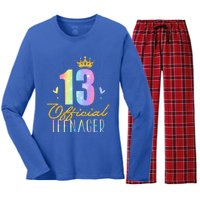 13 Teenager Crown 13 Year Old Tie Dye 13th Birthday Women's Long Sleeve Flannel Pajama Set 