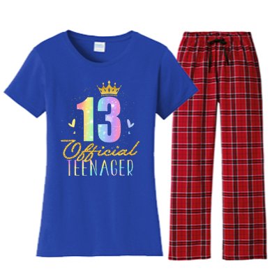 13 Teenager Crown 13 Year Old Tie Dye 13th Birthday Women's Flannel Pajama Set