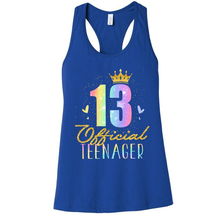 13 Teenager Crown 13 Year Old Tie Dye 13th Birthday Women's Racerback Tank