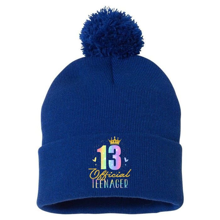 13 Teenager Crown 13 Year Old Tie Dye 13th Birthday Pom Pom 12in Knit Beanie