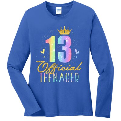 13 Teenager Crown 13 Year Old Tie Dye 13th Birthday Ladies Long Sleeve Shirt