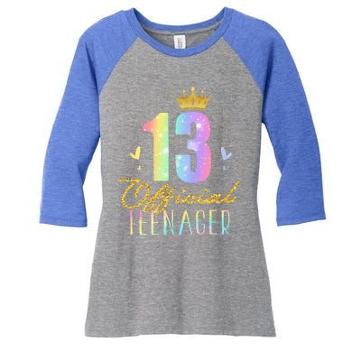 13 Teenager Crown 13 Year Old Tie Dye 13th Birthday Women's Tri-Blend 3/4-Sleeve Raglan Shirt