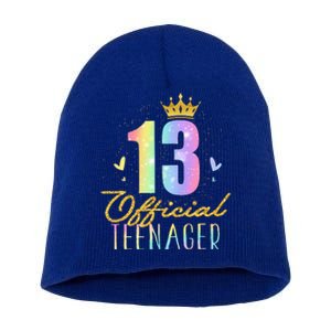 13 Teenager Crown 13 Year Old Tie Dye 13th Birthday Short Acrylic Beanie