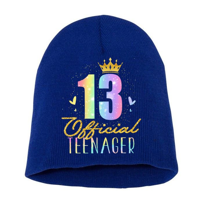 13 Teenager Crown 13 Year Old Tie Dye 13th Birthday Short Acrylic Beanie