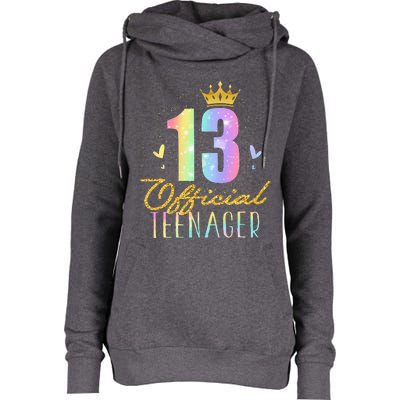 13 Teenager Crown 13 Year Old Tie Dye 13th Birthday Womens Funnel Neck Pullover Hood