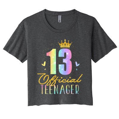 13 Teenager Crown 13 Year Old Tie Dye 13th Birthday Women's Crop Top Tee