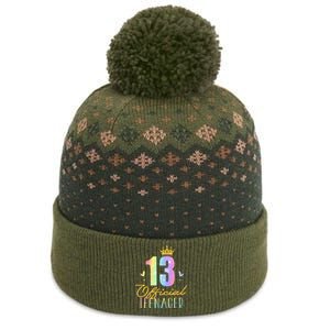 13 Teenager Crown 13 Year Old Tie Dye 13th Birthday The Baniff Cuffed Pom Beanie