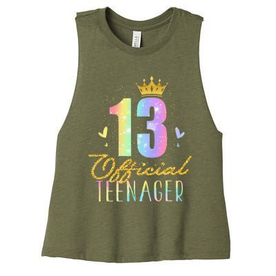 13 Teenager Crown 13 Year Old Tie Dye 13th Birthday Women's Racerback Cropped Tank