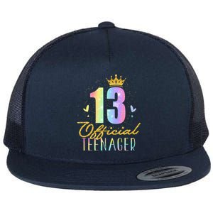 13 Teenager Crown 13 Year Old Tie Dye 13th Birthday Flat Bill Trucker Hat