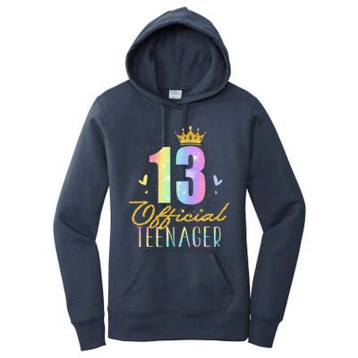 13 Teenager Crown 13 Year Old Tie Dye 13th Birthday Women's Pullover Hoodie