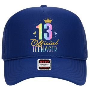 13 Teenager Crown 13 Year Old Tie Dye 13th Birthday High Crown Mesh Back Trucker Hat