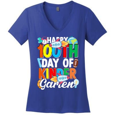 100 Th Day Of Kindergarten 100 Days Of School Gift Women's V-Neck T-Shirt