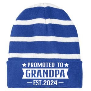 1st Time Grandpa Est 2024 Gift New First Time Grandpa 2024 Funny Gift Striped Beanie with Solid Band