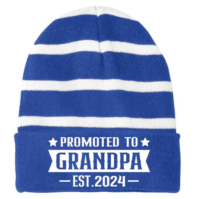 1st Time Grandpa Est 2024 Gift New First Time Grandpa 2024 Funny Gift Striped Beanie with Solid Band