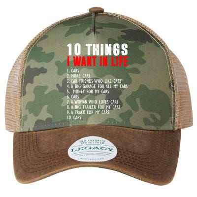 10 Things I Want In My Life Funny Car Lovers Legacy Tie Dye Trucker Hat