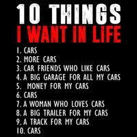 10 Things I Want In My Life Funny Car Lovers Cropped Pullover Crew