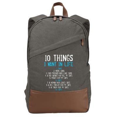 10 Things I Want In My Life Cars More Cars Car Cotton Canvas Backpack