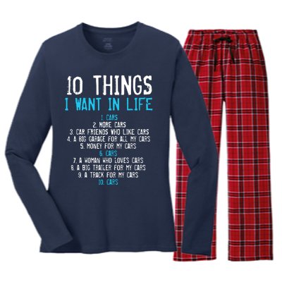 10 Things I Want In My Life Cars More Cars Car Women's Long Sleeve Flannel Pajama Set 