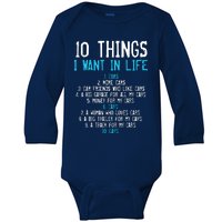 10 Things I Want In My Life Cars More Cars Car Baby Long Sleeve Bodysuit