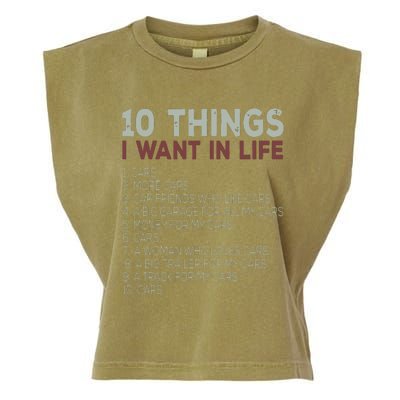 10 Things I Want In My Life Cars More Cars Car Garment-Dyed Women's Muscle Tee