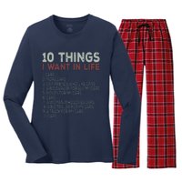 10 Things I Want In My Life Cars More Cars Car Women's Long Sleeve Flannel Pajama Set 