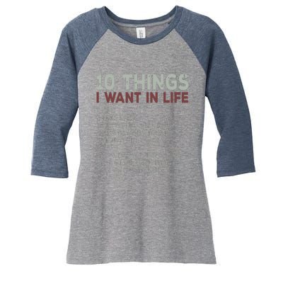 10 Things I Want In My Life Cars More Cars Car Women's Tri-Blend 3/4-Sleeve Raglan Shirt